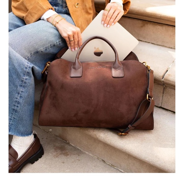 Poppy & Peonies Chocolate Brown Leather Tote - Picture 4 of 5